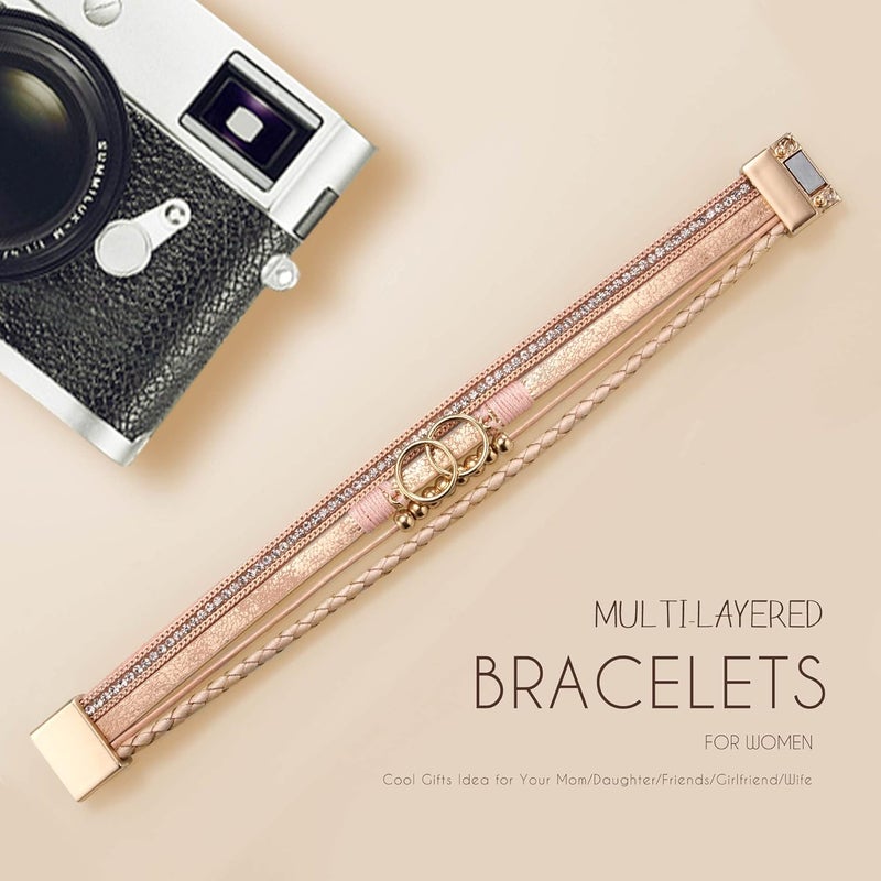 Btysun Bracelets for Women，Valentines Day Gifts for Her Teens Leather Bracelets for Women Mothers Day Gifts for Mom Birthday Gift Inspirational Gift for Daughter Wrap Bracelet Sister Friend Teen Girl Gift Layered Christmas Jewelry - Image 2